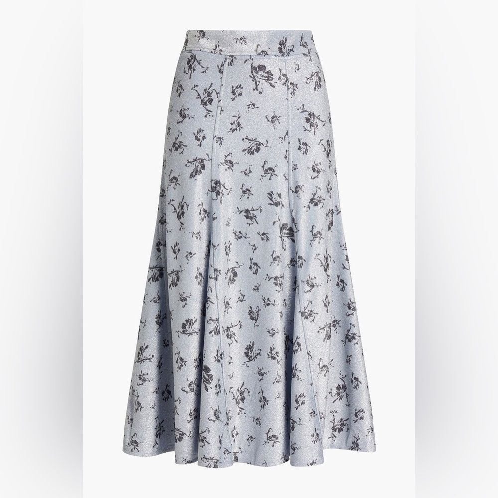 GANNI Printed metallic jersey midi skirt
